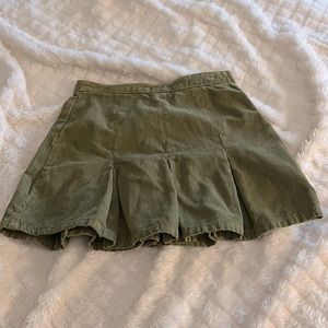 Pleated Green Corduroy Miniskirt
